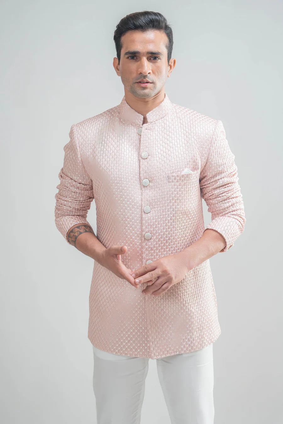 Soft Pink Embroidered Bandhgala Set