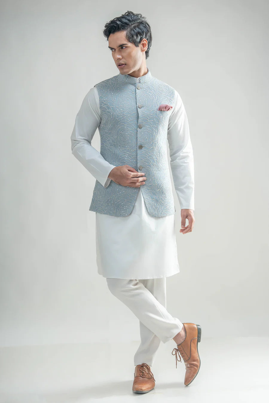 Sky Blue Embroidered Bundi