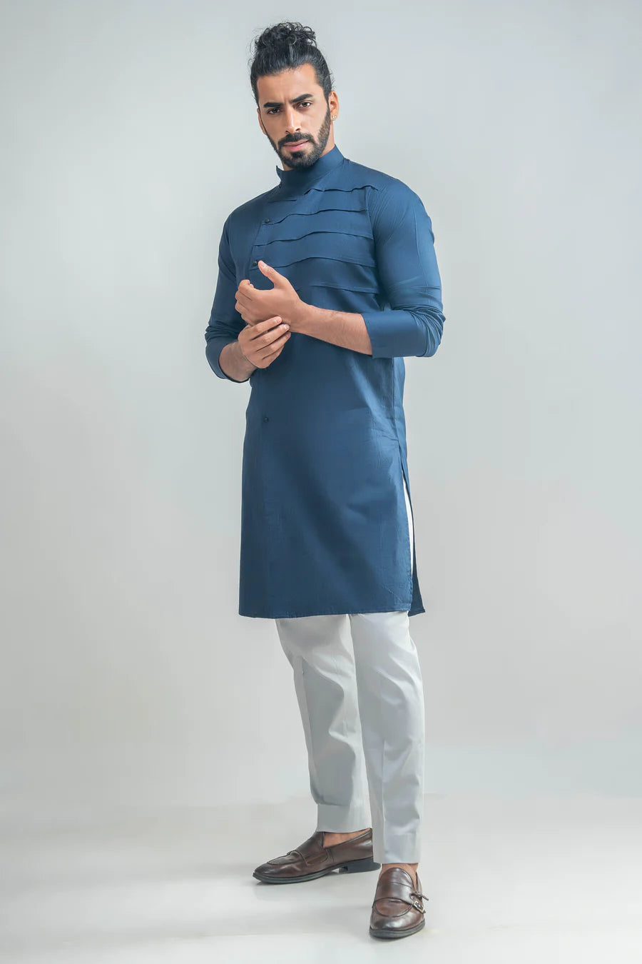 Navy Blue Pleated Kurta