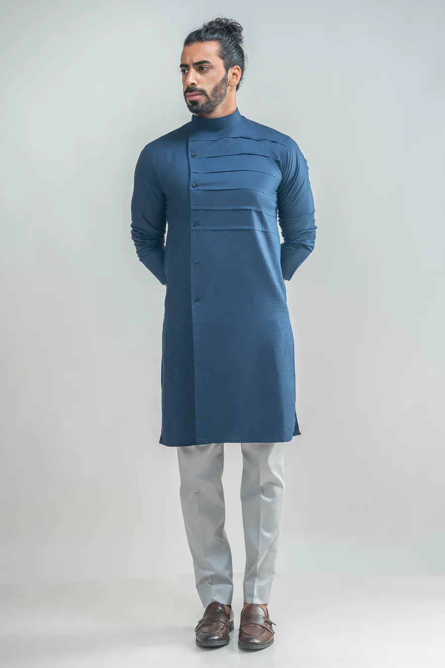 Navy Blue Pleated Kurta