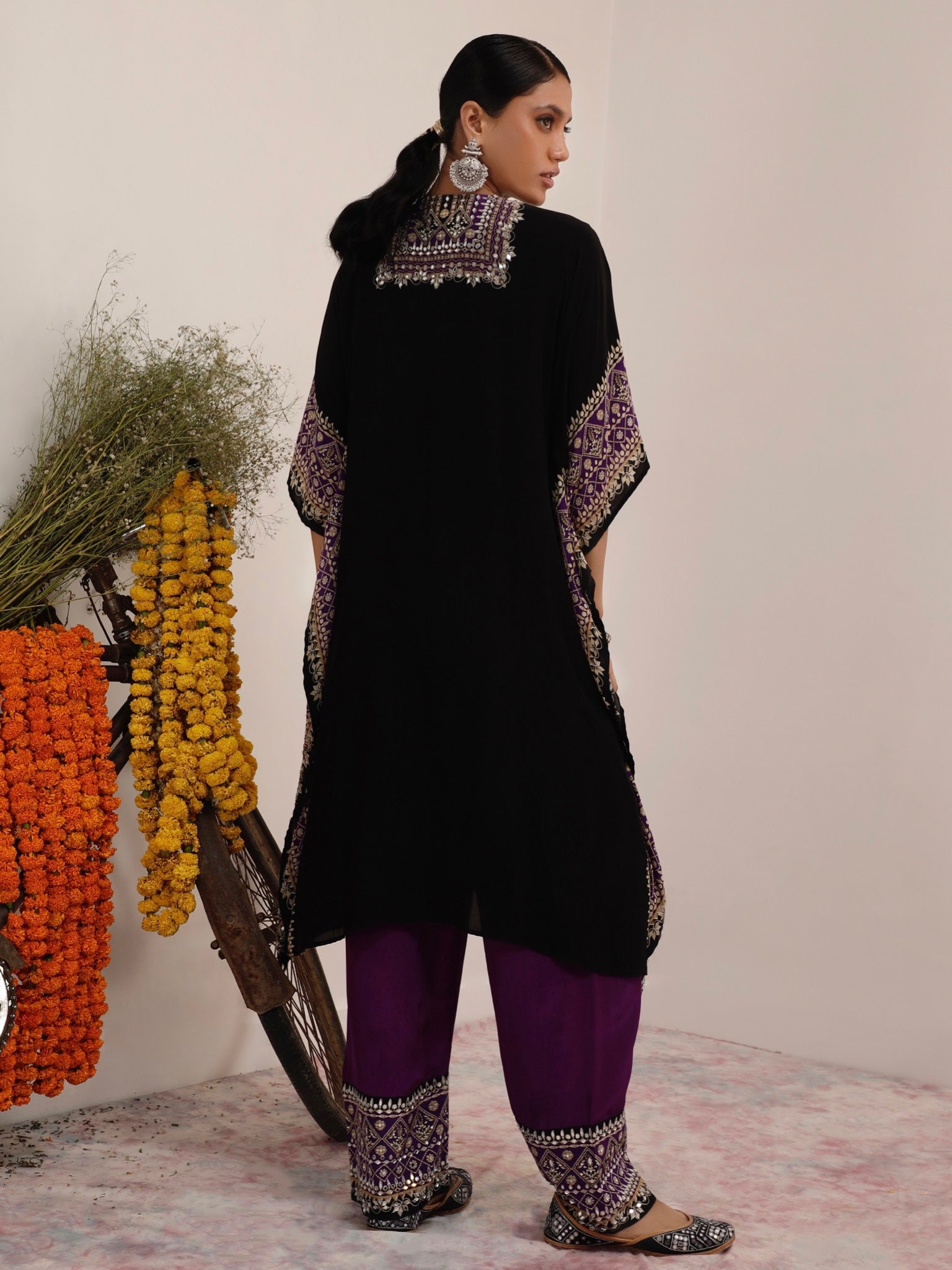 Salma Sitara Black & Purple Kaftan Set