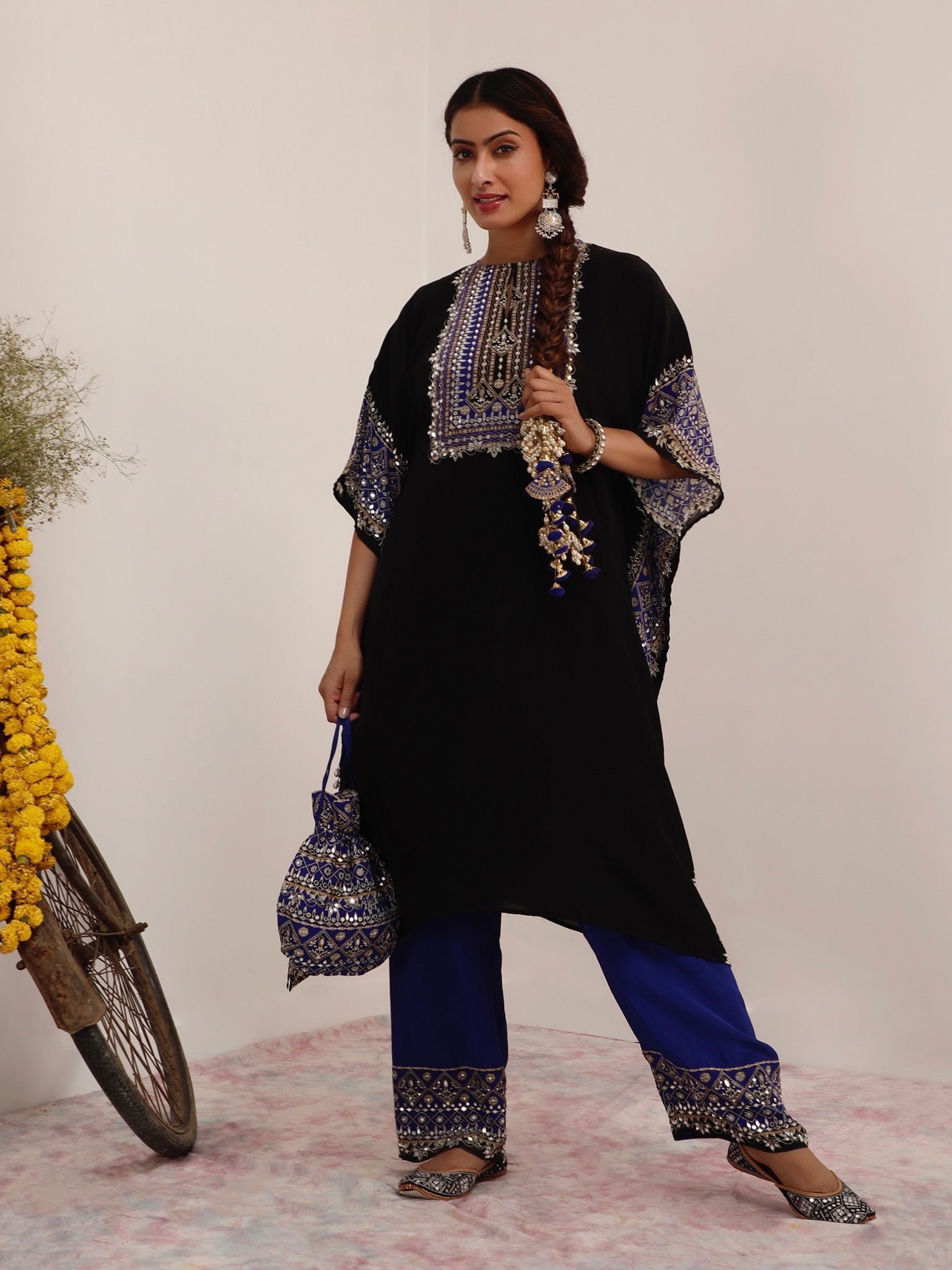 Salma Sitara Black & Blue Kaftan Set