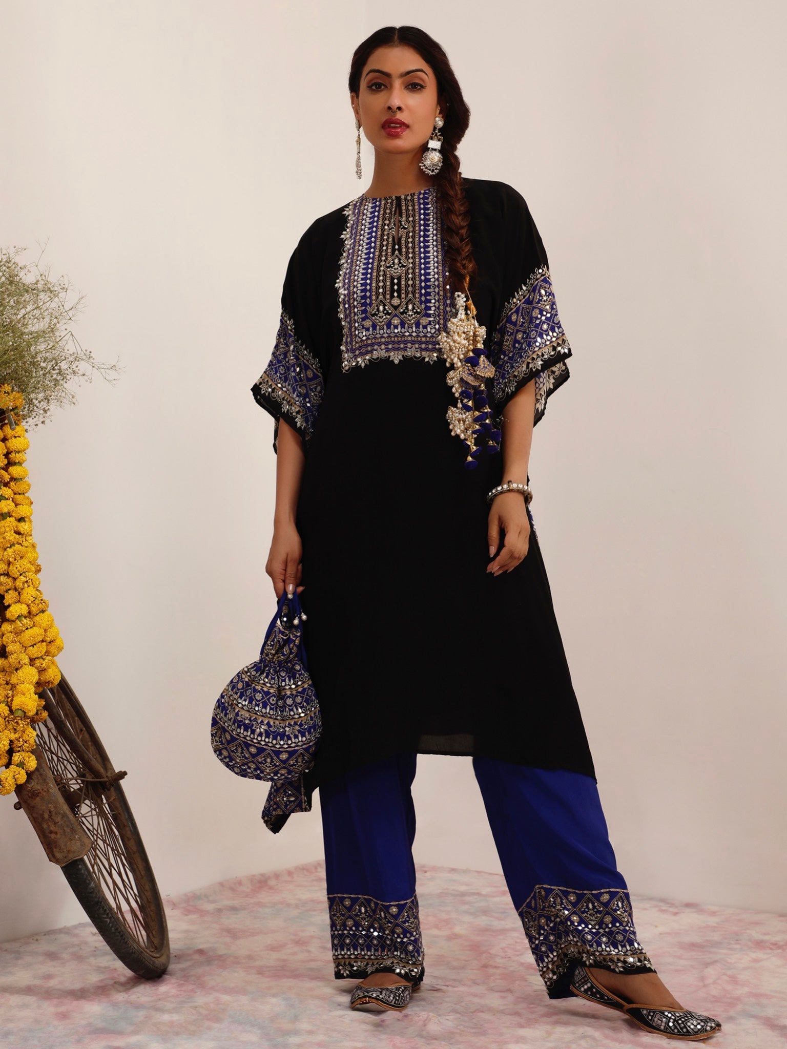 Salma Sitara Black & Blue Kaftan Set