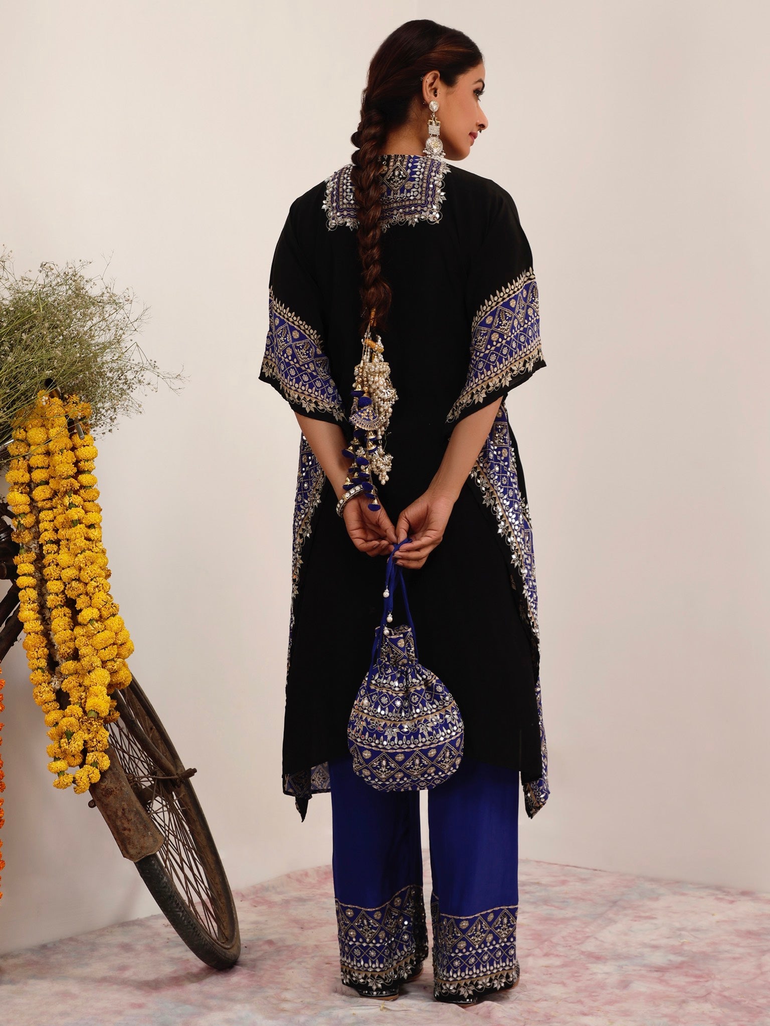 Salma Sitara Black & Blue Kaftan Set