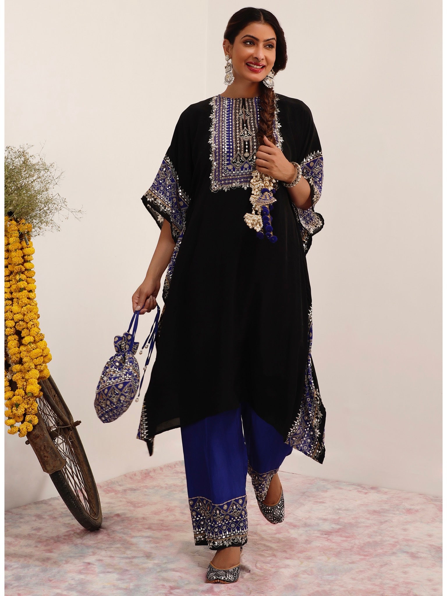 Salma Sitara Black & Blue Kaftan Set