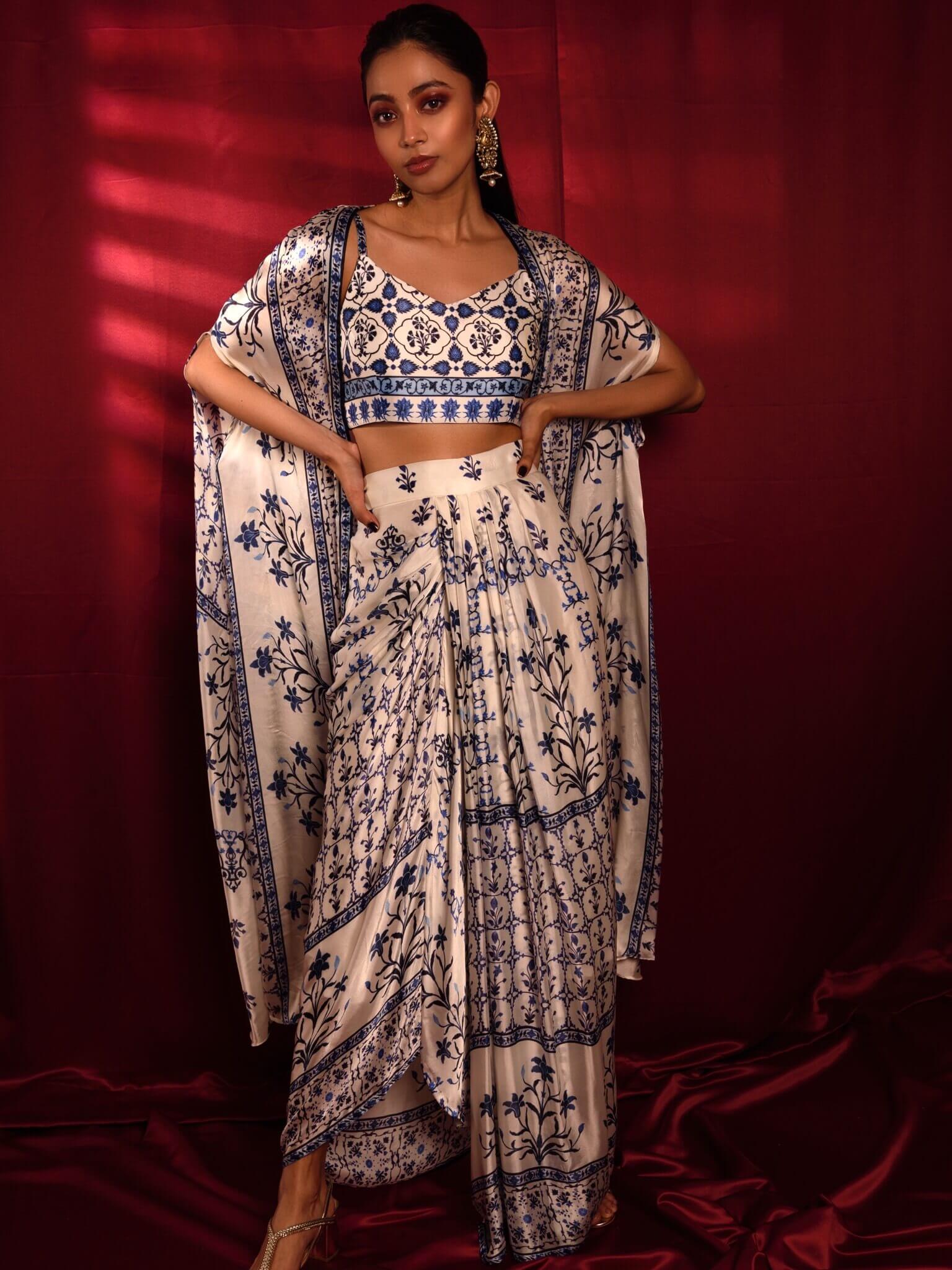Silver Dhoti Skirt With Embroidered Blouse Design by Disha Kahai at  Pernia's Pop Up Shop 2023